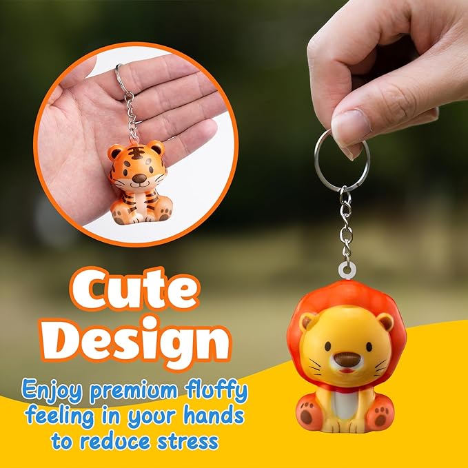 Party Favors for Kids 24PCS Safari Animal Cute Squishy Keychains Toys,Goodie Bag Stuffers, Pinata Stuffers,Birthday Gifts for Boys & Girls,Treasure Chest Prizes,Classroom Prizes for Kids