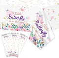 OBUSATT 3Pcs Butterfly Baby Shower Tablecloth Supplies - A Little Butterfly is On The Way Baby Girl Party Disposable Plastic Table Cover Pink Floral Princess Girl Party Decoration
