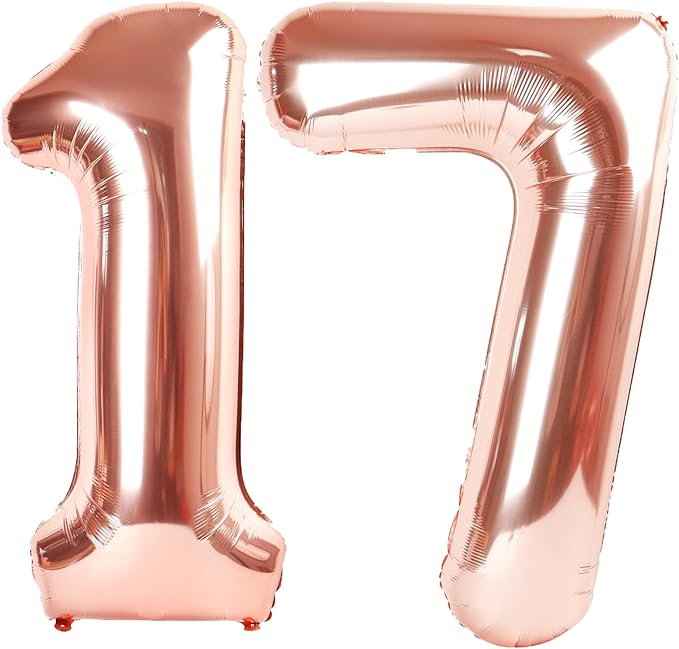 40 Inch Rose Gold Balloon Number 17 Balloon,Jumbo Mylar Foil Helium Balloon for 17 Digital Balloons for Birthday Party,Wedding Anniversary Party Decorations