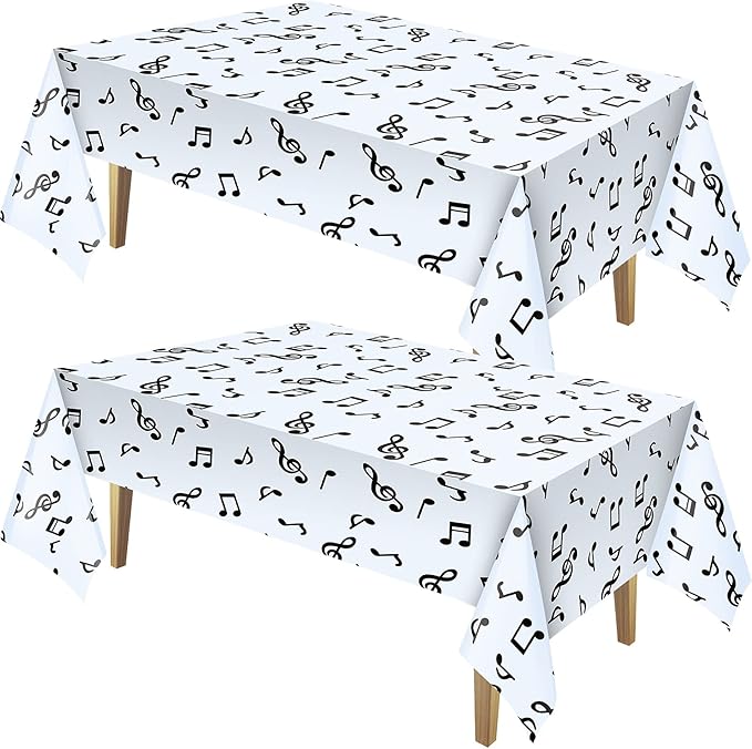 108 x 54 Inch Musical Notes Tablecover Musical Plastic Tablecloth Disposable Table Cover Notes Theme Birthday Party Decoration Supplies(2 Pieces)