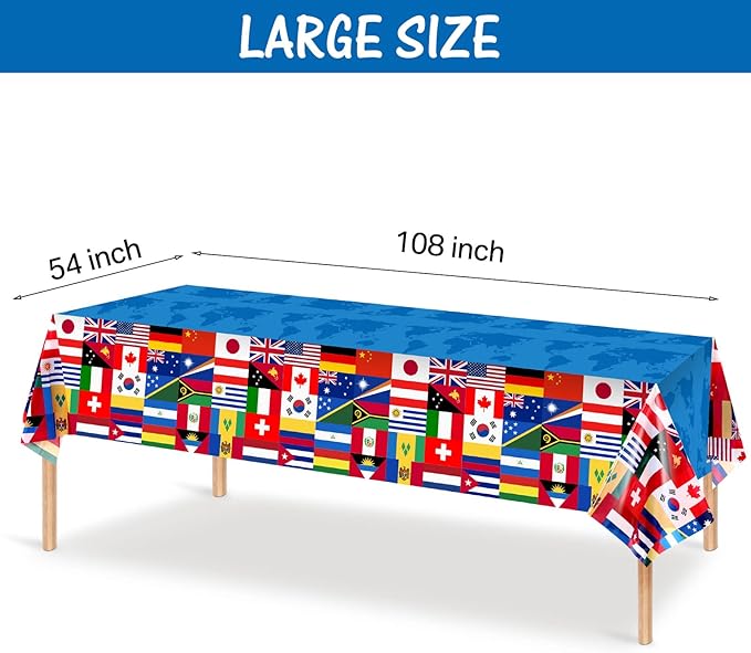 1 Pack International Flag Table Cover Patriotic Table Cloth World Country Flags Plastic Tablecloth for Festival Events Celebration Party Decorations Soccer Sports Beer Party, 108 x 54 Inch