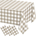 WNINK 3 Pack Brown Checkered Rectangular Plastic Tablecloths, Brown and White Gingham Waterproof Disposable Table Covers 54" x 108" for Birthday, Baby Shower, Wedding, Outdoor Picnic Parties