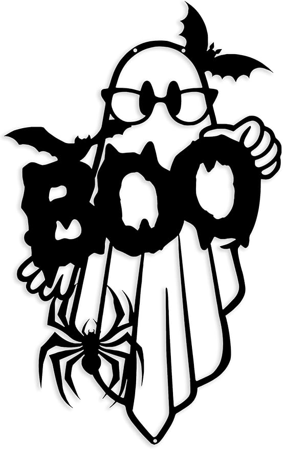 RESACO Cute Ghost Wall Art Halloween Metal Wall Decor Halloween Decorations for Front Door Wall Decorations for Bathroom Living Room Indoor Outdoor (10.6IN X 16.9IN Black)
