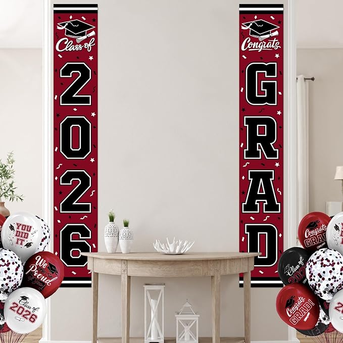 2026 Graduation Decorations,Congrats Grad Banner Backdrop for Class of 2026 Decorations- Maroon Graduation Party Decorations