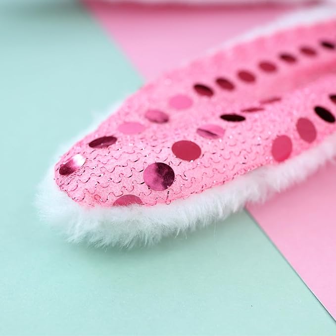 Needzo Easter Bunny Ears Hair Accessories, Pink and White Spring Items for Egg Hunts and Parties, One Size
