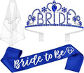 JETKONG 3 Pcs Bachelorette Party Decorations BRIDE Crown, Bride to Be Sash&Veil for Women Bachelorette Party Gifts, Bridal Shower Supplies, Gifts, Favors (Dark Blue)