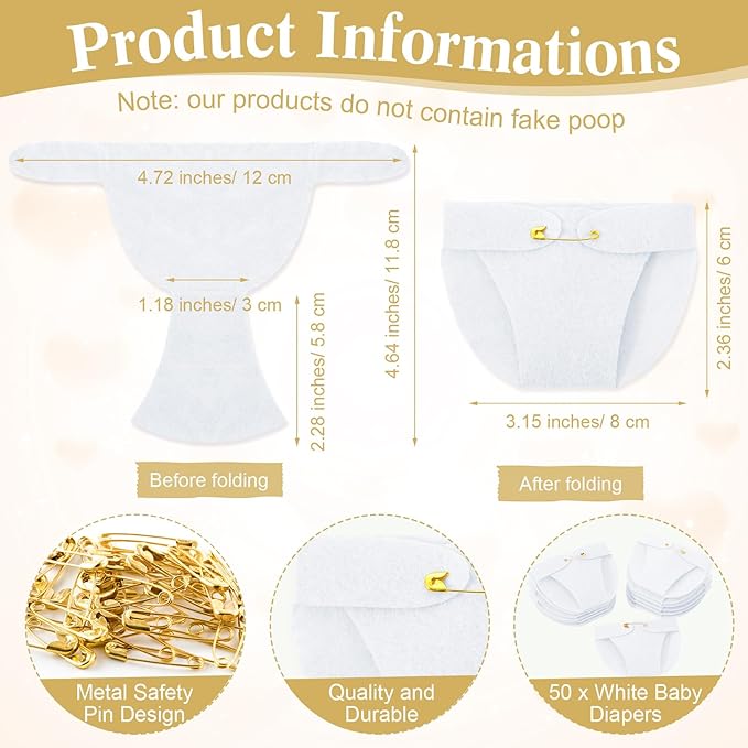 Roowest 51 Pcs Dirty Diaper Baby Shower Games Funny Wooden Sign with 50 Pcs Mini Diapers Cute Felt for Gender Reveal Party Baby Shower (Sun)