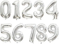 2 Set 20 Pcs Number Balloons 16 Inch Silver 0-9 Number Mylar Foil Balloons Silver Custom Digital Balloons for Birthday Party Engagement Graduations Anniversary Baby Shower Decor Party Supplies
