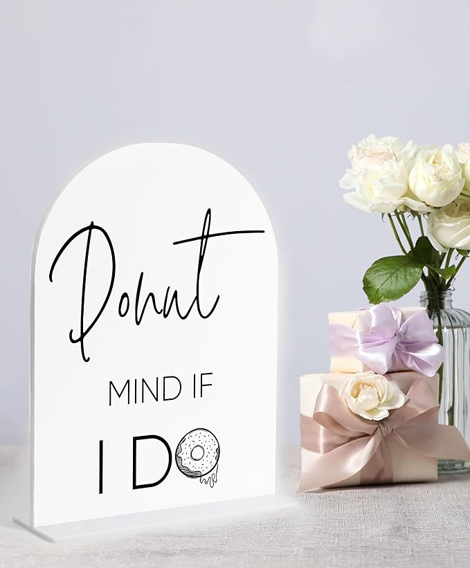 Donuts Table Sign, White Arch Acrylic Wedding Sign, Donut Decor, Wedding Signs for Ceremony and Reception, Bridal Shower Decor, Centerpiece Table Decorations Party for Bride and Groom-3