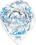 xo, Fetti Bride Head Scarf, 27x27 in | Bachelorette Bandana, Bridal Headwear, Bach Party Accessory, Bridesmaid Gift, White Wedding Handkerchief, Something Blue Silk Hat