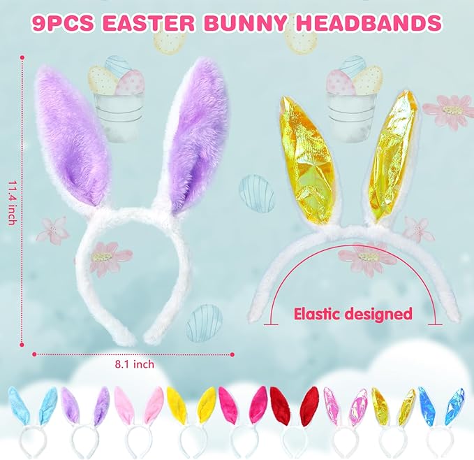 18PCS Easter Headbands Set – Bunny Ears & Glasses Frame Kit with Chick Egg Decor, Party Favors Photo Booth Props for Kids Adults