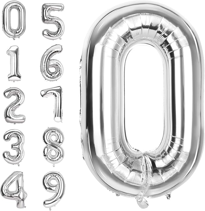 Number 0 Balloons 40 Inch Large Helium Foil Mylar Balloons For Birthdays Party Decorations/Wedding/Anniversary/Graduations/Baby Shower (Silver)