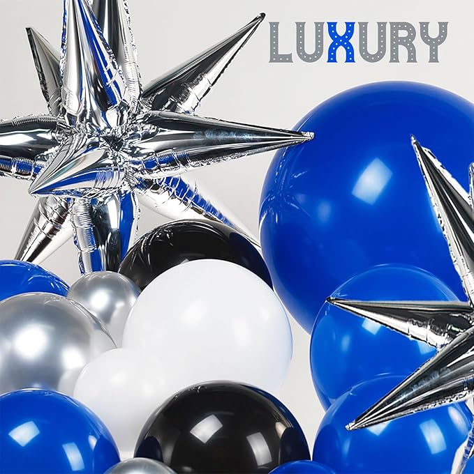 Royal blue and black white silver balloon kit 110PCS with graduation cap star letters Balloons for Congratulations Class of 2026 Graduation Party Decorations Grad Ceremony Prom Party Decorations
