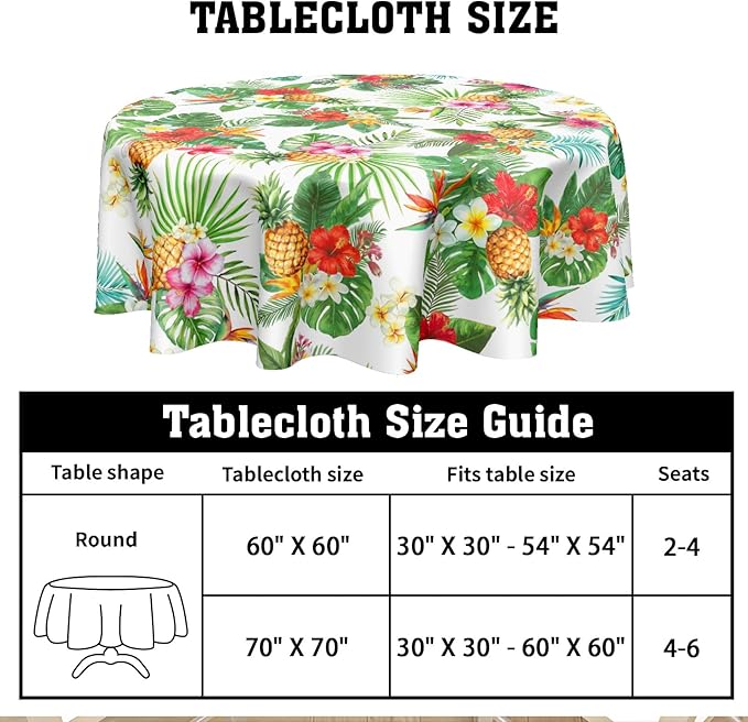 Summer Tropical Pineapple Round Tablecloth 70 Inch Green Hawaiian Palm Leaf Circle Table Cloth Floral Table Cover Washable Polyester Decorations for Kitchen Dinning Room Party