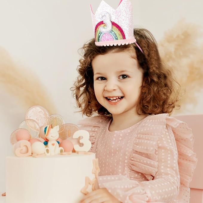 Rainbow Birthday Headband 3 Year Old Girl's Birthday Crown, 1 Count (Pack of 1)