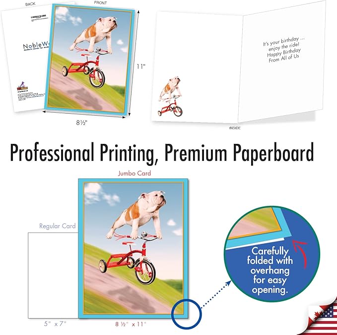 NobleWorks Big Humorous Birthday Greeting Card From Us 8.5 x 11 Inch with Envelope (1 Pack) Big, Jumbo Bday Dog On Trike J3204BDG-US