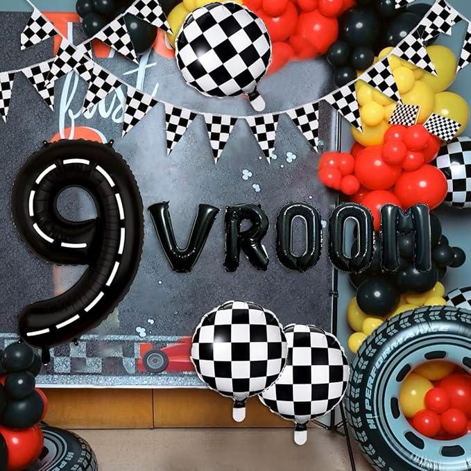 134pcs Race Car Balloon Birthday Party Supplies Decorations for Boys - Racing car Theme Party Supplies Happy Birthday Racecar Number Balloons Garland Kit Birthday Party (Single Number, 9)