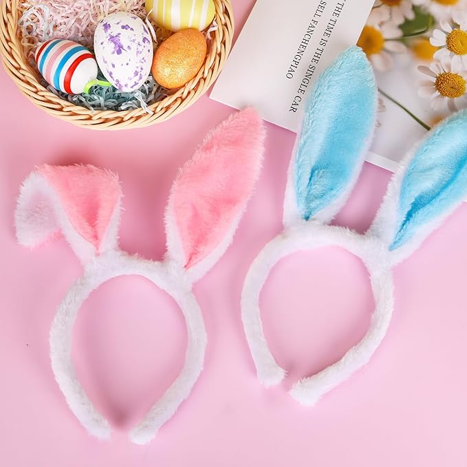 CCINEE 12pcs Easter Bunny Ears Headbands, Plush Rabbit Ear Hairbands for Kid's Easter Treat Gifts Birthday Holiday Costume Party Favors