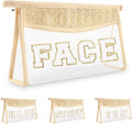 Clear Patch Makeup Letter Bag, Boho Preppy Chenille Letter Cosmetic Bag, Waterproof Zipper Make up Bags Toiletry Pouch for Women Girls, Clear Transparent Organizer Pouch for Travel(Face, Beige)