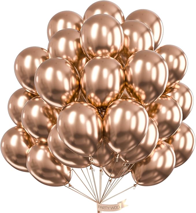 PartyWoo Metallic Rose Gold Balloons 50pcs 12 Inch Chrome Champagne Gold Latex Balloons for Wedding Baby Shower Birthday Anniversary Bachelorette Bridgerton Floral Party Decorations Rose Gold-G112