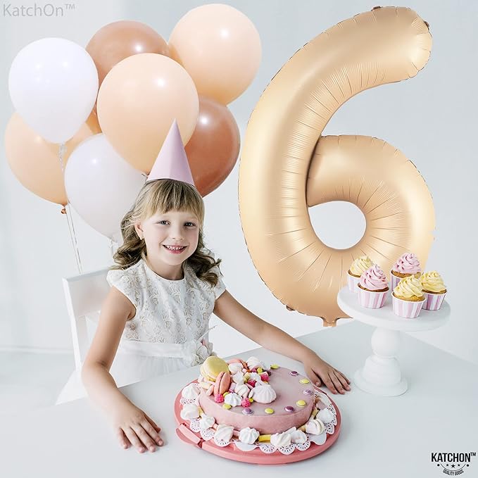 KatchOn, Giant Caramel Number 6 Balloon - 40 Inch | 6th Birthday Balloon for 6th Birthday Decorations | 6 Balloons for Birthday | Six Number | 6 Year Old Balloons for 6 Year Decorations