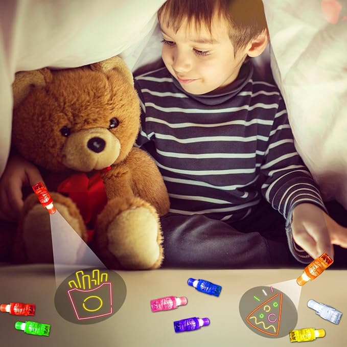 24PCS Party Favors LED Finger Lights, Glow in the Dark Light Up Toys Gifts Bulk for Kids Boy Girl Birthday Goodie Bags Stuffers Party Decorations Back to School Party Classroom Prizes (food)