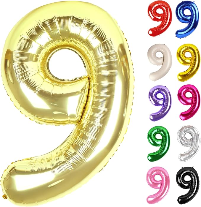 Champagne Gold Number 9 Balloon 40 Inch, White Gold 9 Balloon Number, 9th Birthday Decorations, Light Gold Party Supplies for Boys Girls