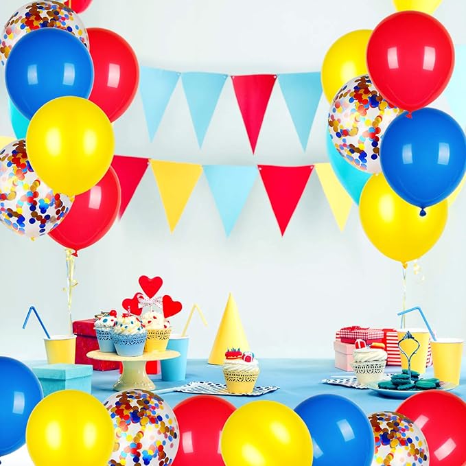 Red Yellow and Blue Latex Balloons with Confetti Balloons for Paw Party Decorations Carnival Circus Birthday Party(80 Packs)