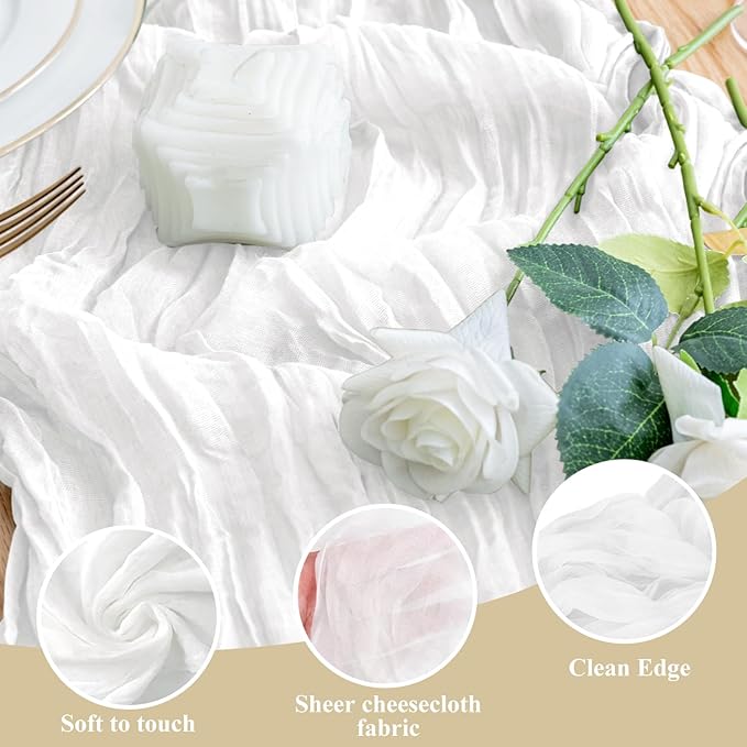 Wokceer Cheesecloth Table Runner White Christmas 6Pack 10FT Ivory Boho Gauze Cheese Cloth Table Runner for Party Long Rustic Sheer Table Runners for Baby Bridal Shower Wedding Easter Table Decor