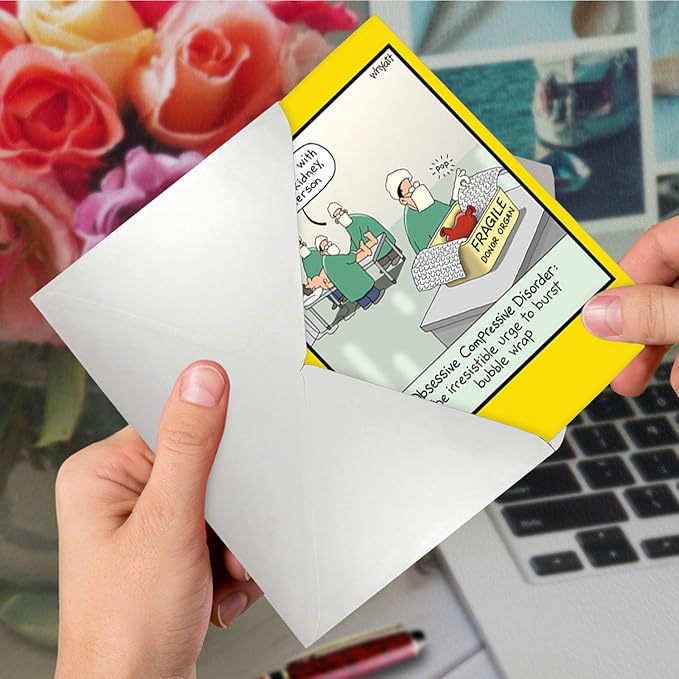 NobleWorks - 1 Hilarious Greeting Card for Birthday - Funny Birthday Cartoon, Comic Notecard - Obsessive Compression Disorder C4855BDG