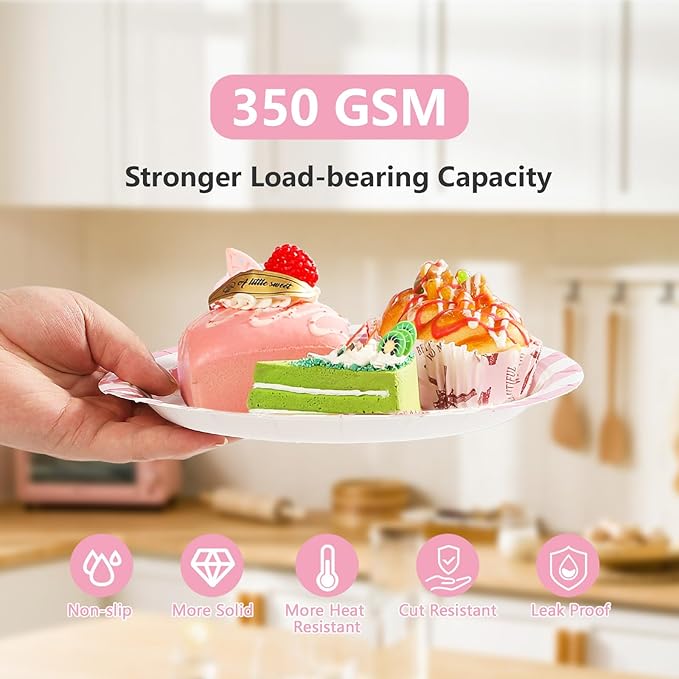 96Pcs Pink Striped Party Supplies Pink and White Stripe Plates and Napkins Disposable Pastel Striped Carnival Decoration Favors for Girls Birthday Wedding Bridal Baby Shower Summer BBQ Party Serves 24
