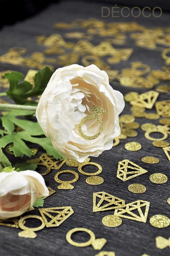 Gold Diamond Ring Confetti (300Pcs) - Glitter Wedding Table Decoration for Bridal Shower, Engagement Party, Hen Party, Valentine's Day, Baby Shower - Table Scatter Decor