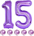 15th Birthday Balloons for Girls, 15 Inch Giant Purple Foil Number 15 Balloons with Purple Confetti Balloons Kit, Digit 1 & 5 Helium Balloons for Boys Women Men 15th 51st Anniversary Party Decorations