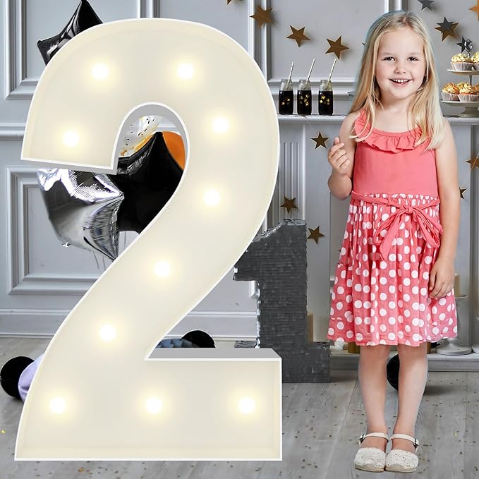 3FT Marquee Light Up Numbers Pre-Cut Frame Giant Marquee Numbers 2, Mosaic Numbers for Balloons, Two 20th 21st Birthday Decorations, 22nd Birthday Party Decor, 2023 Graduation Decorations