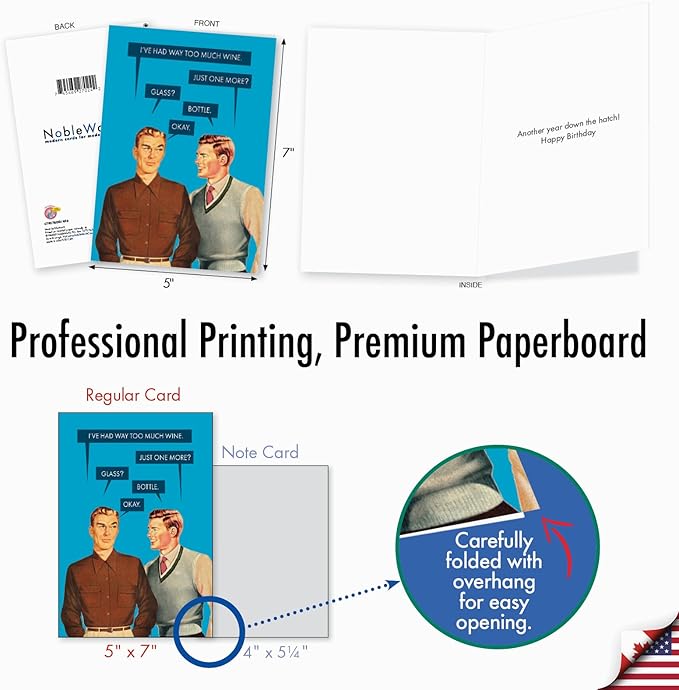 NobleWorks Humorous Birthday Greeting Card with 5 x 7 Inch Envelope (1 Card) One More Bottle-Men C7857BDG