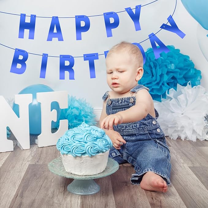 116 Pcs DIY Glitter Customizable Kit - Custom Banner with 111 Letters, Numbers, 3 Rope, 2 Threading Devices for Personalized Decor - Birthday Banner (Bright Blue)