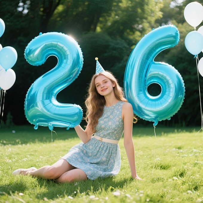 40 Inch Light Blue Number 26 Digital Balloon,Jumbo Mylar Foil Helium Balloon for 26 Balloons for Birthday Party,Wedding Anniversary Party Decorations