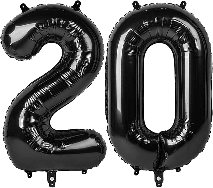 40 Inch Black Number 20 Balloon, Giant Number 20 Balloons for 20th Birthday Decorations, Party Supplies for Baby Boy Girl, Black Party Decor