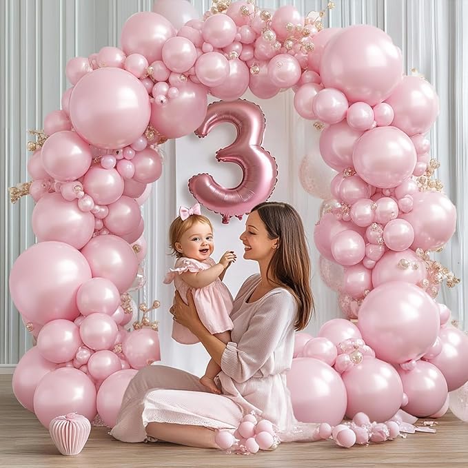 Pearl Pink Balloons Arch Kit - Double Stuffed Pastel Light Pale Pink Balloons Different Sizes 18/12/10/5 inch Pink Balloons Arch Kit for Valentines Day Bridal Shower Wedding Birthday Party Decoration
