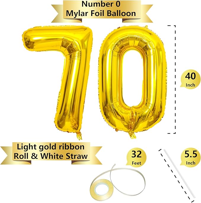 Gold Number Balloons Birthday Balloons - Giant Gold Number 70 Balloon 40 inch, Numbers Balloon 10th Birthday Decorations, Gold Party Supplies for Women Men