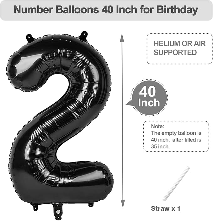 Number 12 Balloons, Balloons for Man Woman 12th Black Birthday Party Decoration, 40 Inch Foil Number Ballon for 12, 21 Anniversary, Bridal Shower, Graduation, Halloween, New Year