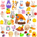 50 Pcs Easter Mini Resin Figurines Miniature Farm Animals Small Bunny Chick Tiny Little Gnome Figurine for Dollhouse Easter Village Egg Fillers Fairy Garden Decor Party Favors