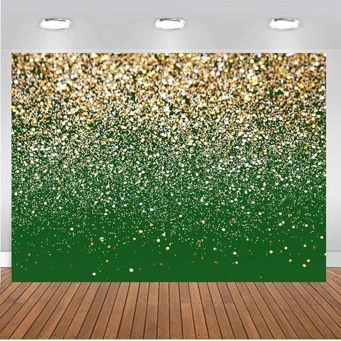 CHAIYA Green and Gold Backdrop - 10x8ft Birthday Wedding Prom Graduation Photography Background