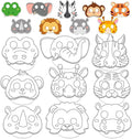 36 Set Animal Coloring Mask Jungle Paper Arts Crafts Kids Color Your Own Wild Lion Blank DIY Mask Masquerade Birthday Party Dress-Up Decoration Favor School Classroom Activity Game Supplies