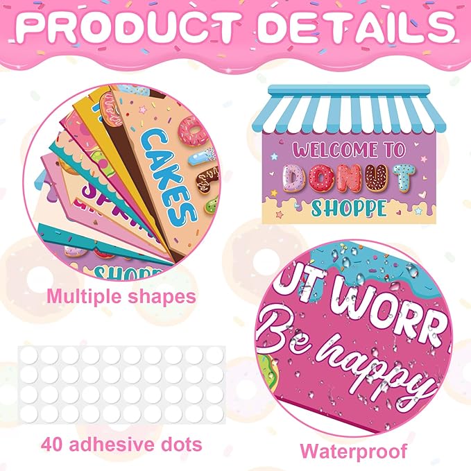 Hooqict 20 Pieces Doughnut Party Sign Welcome to Donut Party Directional Signs for Kids Girls Sweet Donut Themed Birthday Decorations Supplies
