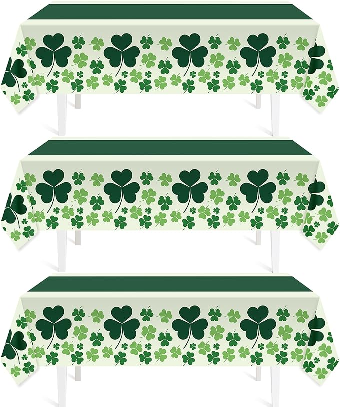 Childom 3 Pack St Patricks Day Decorations,St Patricks Day Table Cloths for Rectangle Tables,54" x 108" Disposable Plastic Tablecloths for St. Patrick's Day,Home,Kitchen,Picnic,Parties,Spring Decors