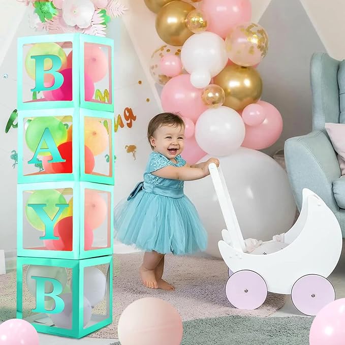 Party Decorations - 4pcs Blue Baby Balloon Boxes Blocks with Blue BABY Letters for Gender Reveal Party,Birthday Party Decorations