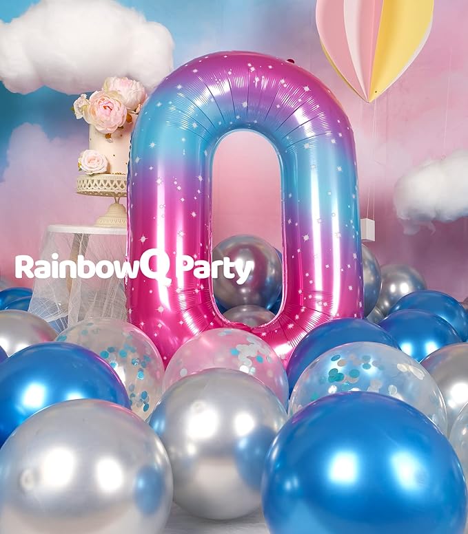 0 Balloon Number 40 Inch for Boy or Girl Big Starry 0-9 Foil Mylar Large 0 Number Balloon Happy 0th Birthday Party Anniversary Decorations Supplies