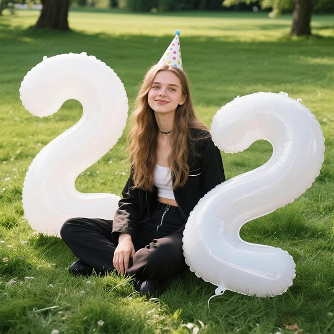 40 Inch White Number 22 Digital Balloon,Jumbo Mylar Foil Helium Balloon for 22 Balloons for Birthday Party,Wedding Anniversary Party Decorations