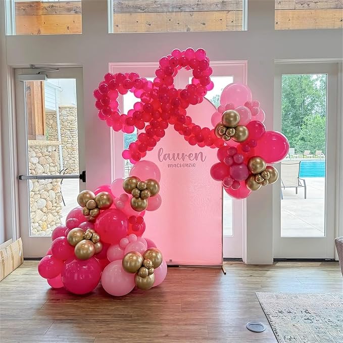 Pink Balloon Arch Garland Kit, Pastel Baby Hot Pink Balloons with Metallic Gold Latex Balloons for Girls Women Birthday Mother's Day Bridal Baby Shower Wedding Anniversary Princess Theme Decorations